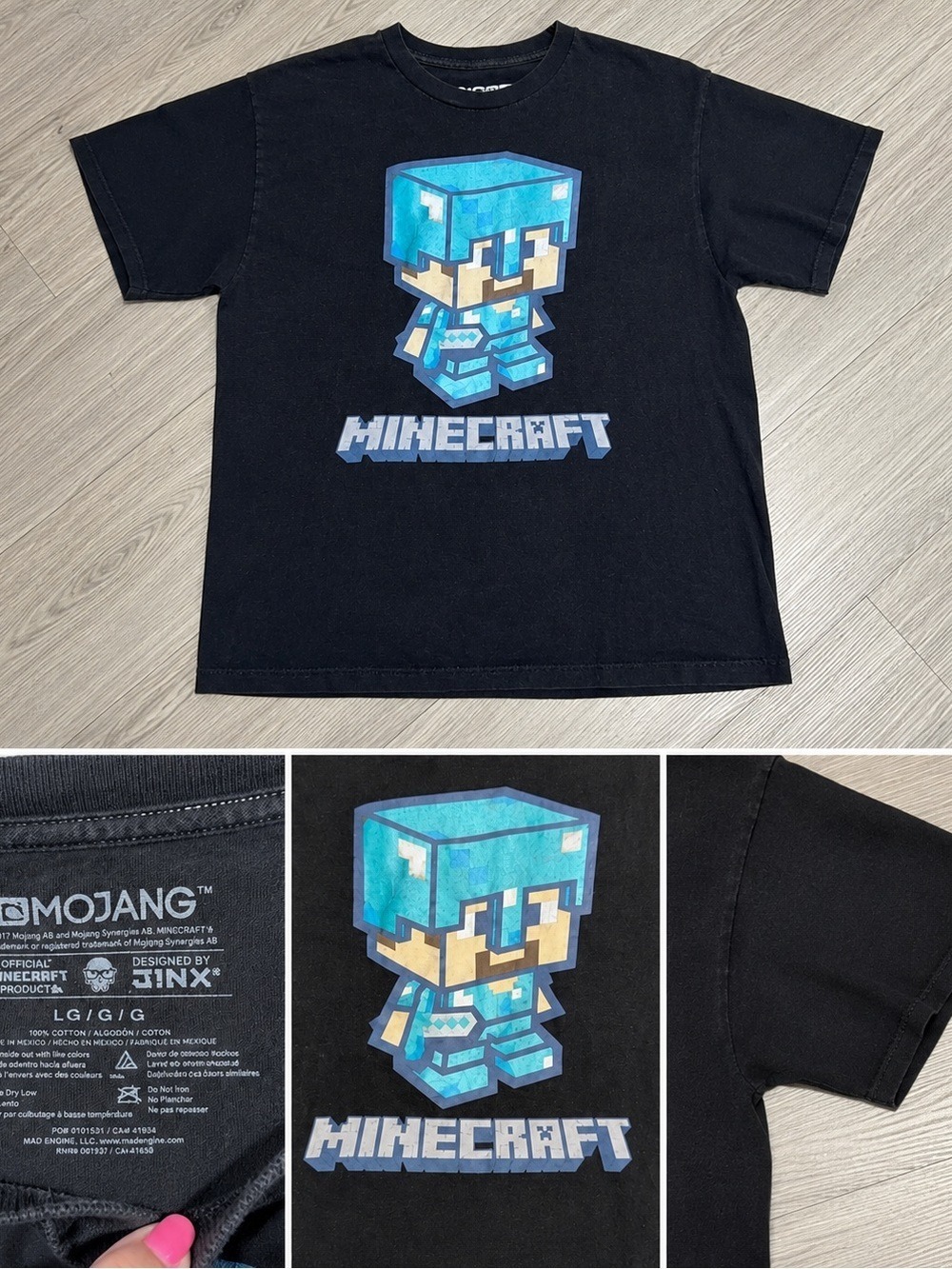 Minecraft Diamond Armor Graphic Tee Boys Large Black JINX Shirt